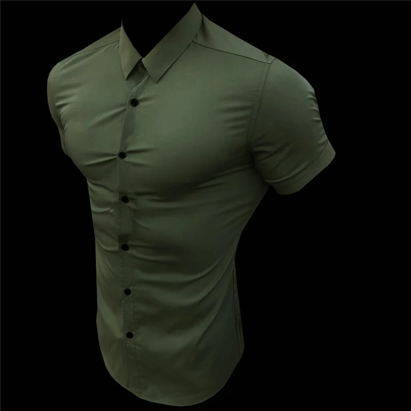 New Summer Men Fashion Short Sleeve Solid Shirt Slim Fit Male Social Business Dress - Image 7