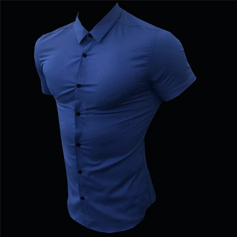 New Summer Men Fashion Short Sleeve Solid Shirt Slim Fit Male Social Business Dress - Image 8