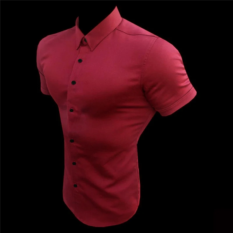 New Summer Men Fashion Short Sleeve Solid Shirt Slim Fit Male Social Business Dress - Image 9