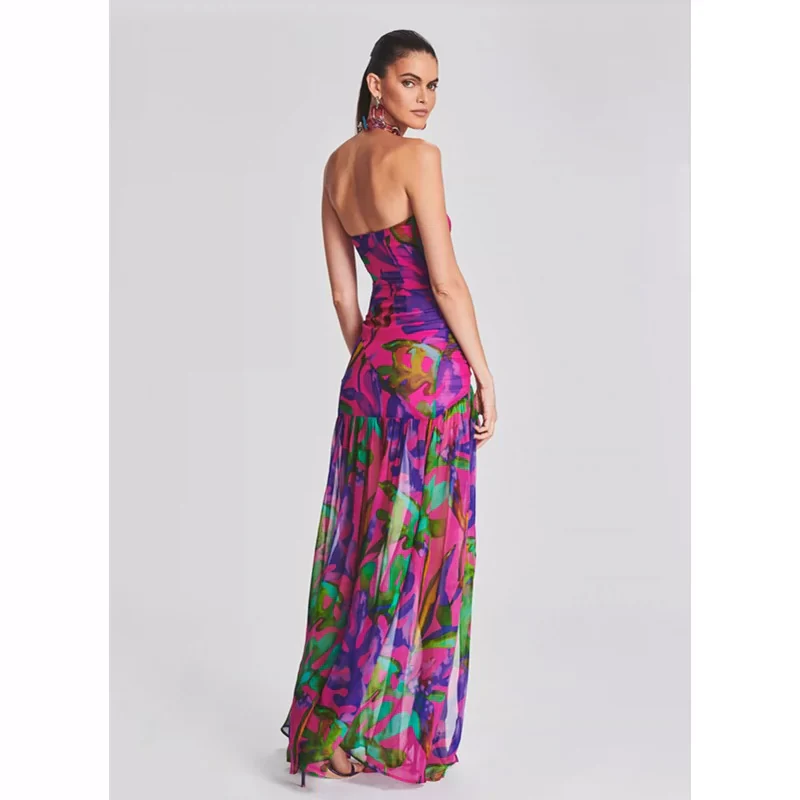 New Summer Tube Top Fashion Print Mid Length Long Length Casual and Comfortable Party Dinner Toast Name Gentle Dress - Image 4