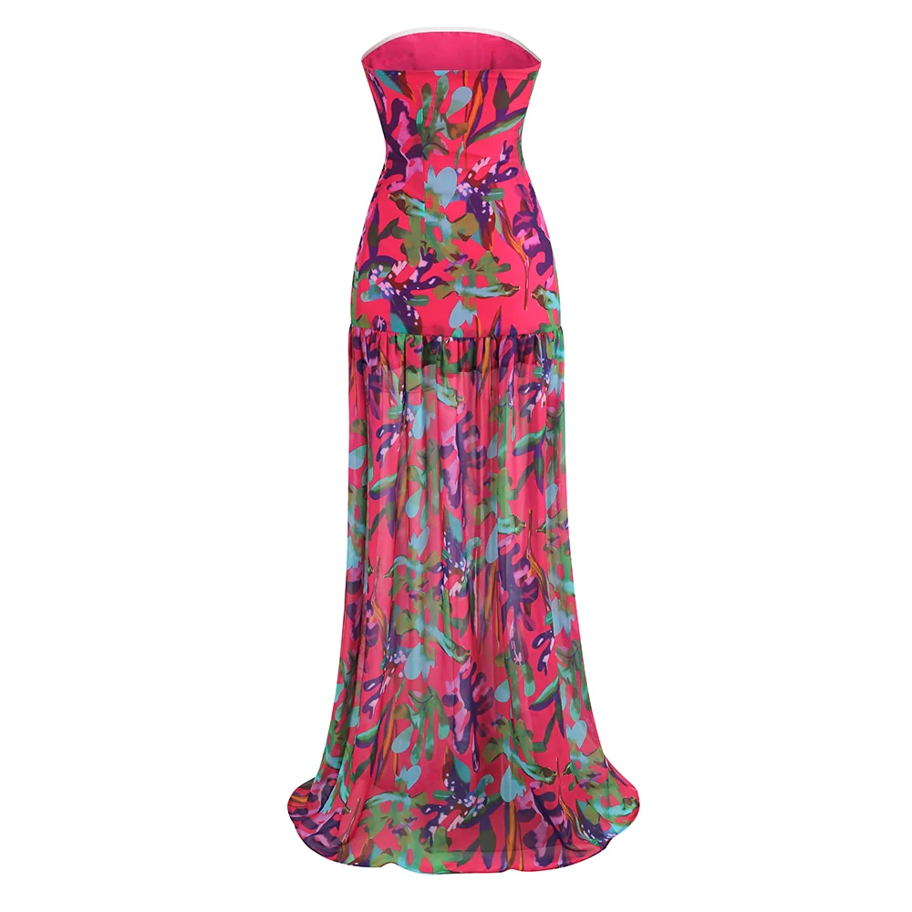 New Summer Tube Top Fashion Print Mid Length Long Length Casual and Comfortable Party Dinner Toast Name Gentle Dress - Image 5