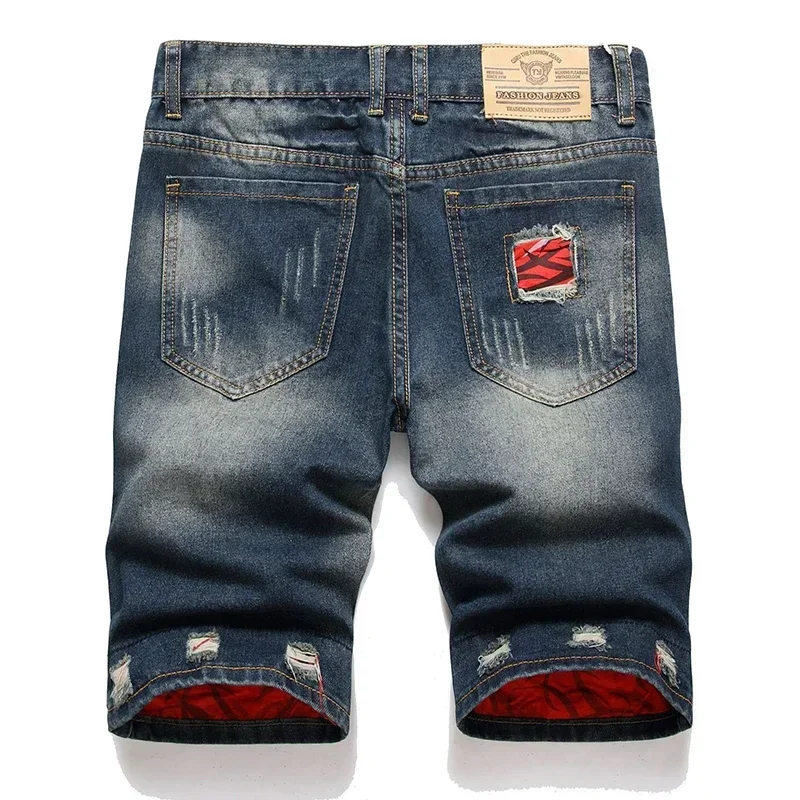 New Summer Vintage Washed Men Denim Shorts Casual Fashion Street Wear Ripped Hole Patches Distressed Male Straight Jeans Shorts - Image 2