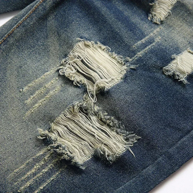 New Summer Vintage Washed Men Denim Shorts Casual Fashion Street Wear Ripped Hole Patches Distressed Male Straight Jeans Shorts - Image 5