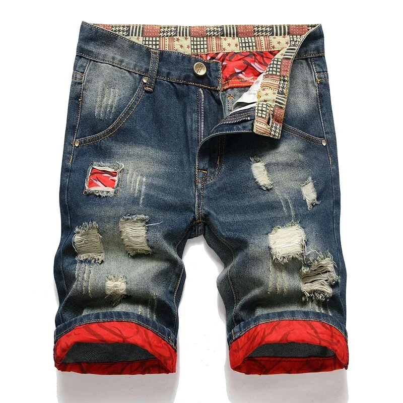 New Summer Vintage Washed Men Denim Shorts Casual Fashion Street Wear Ripped Hole Patches Distressed Male Straight Jeans Shorts - Image 7