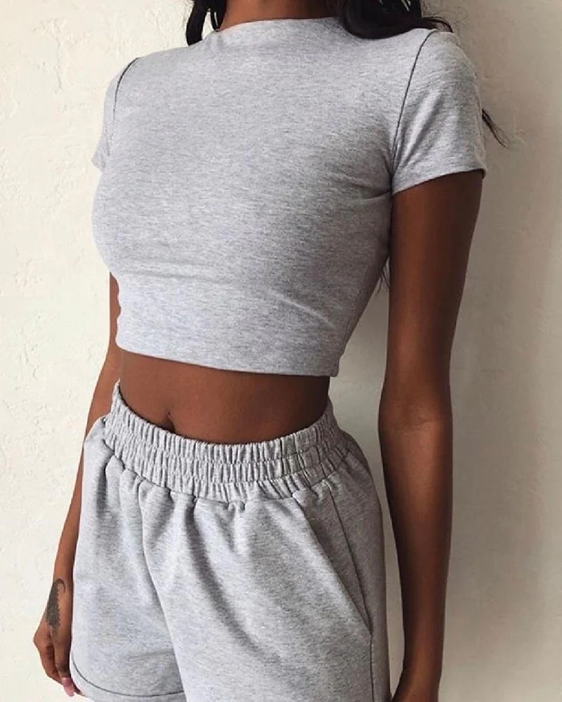 New Summer Women Short T-Shirts Casual Two Piece Clothing Tracksuit Pockets Loose Tops Shorts Set Female O-Neck Casual Sets - Image 11