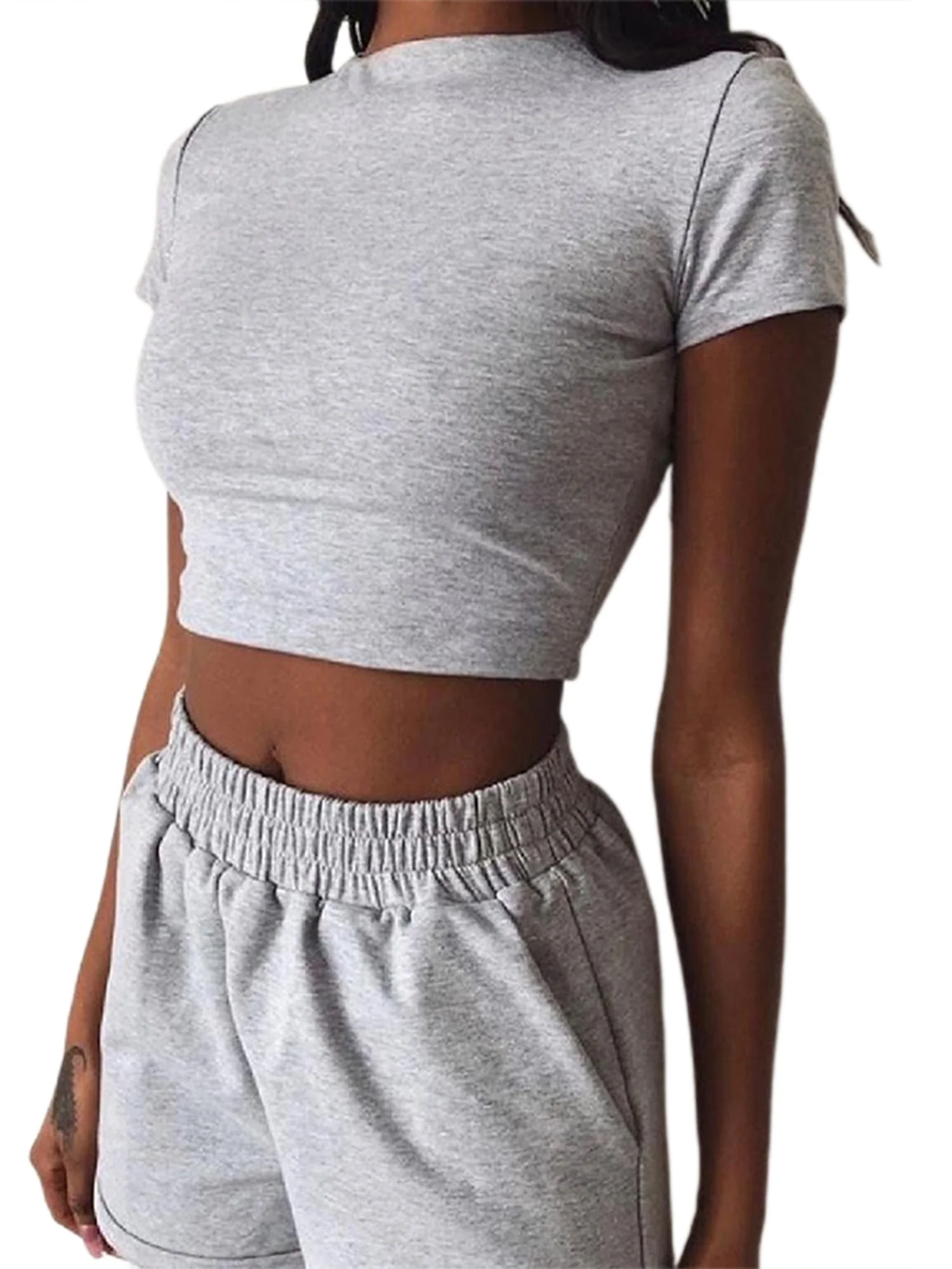 New Summer Women Short T-Shirts Casual Two Piece Clothing Tracksuit Pockets Loose Tops Shorts Set Female O-Neck Casual Sets - Image 4