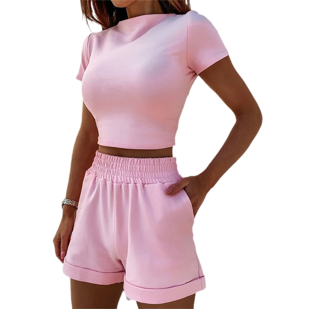 New Summer Women Short T-Shirts Casual Two Piece Clothing Tracksuit Pockets Loose Tops Shorts Set Female O-Neck Casual Sets - Image 6