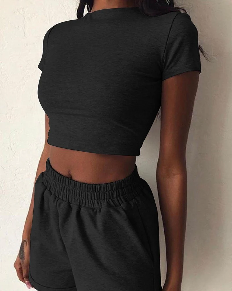 New Summer Women Short T-Shirts Casual Two Piece Clothing Tracksuit Pockets Loose Tops Shorts Set Female O-Neck Casual Sets - Image 9