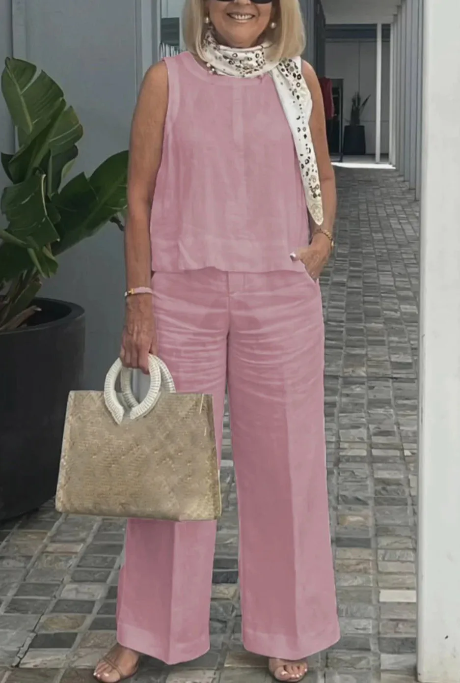 New Summer Women's Suit Sleeveless Top Wide Leg Trousers Two Piece Set Fashion Casual Solid Holiday 2 Piece Set Women Clothes - Image 10