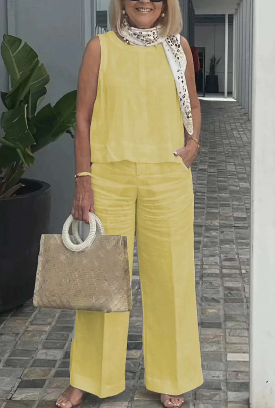 New Summer Women's Suit Sleeveless Top Wide Leg Trousers Two Piece Set Fashion Casual Solid Holiday 2 Piece Set Women Clothes - Image 13