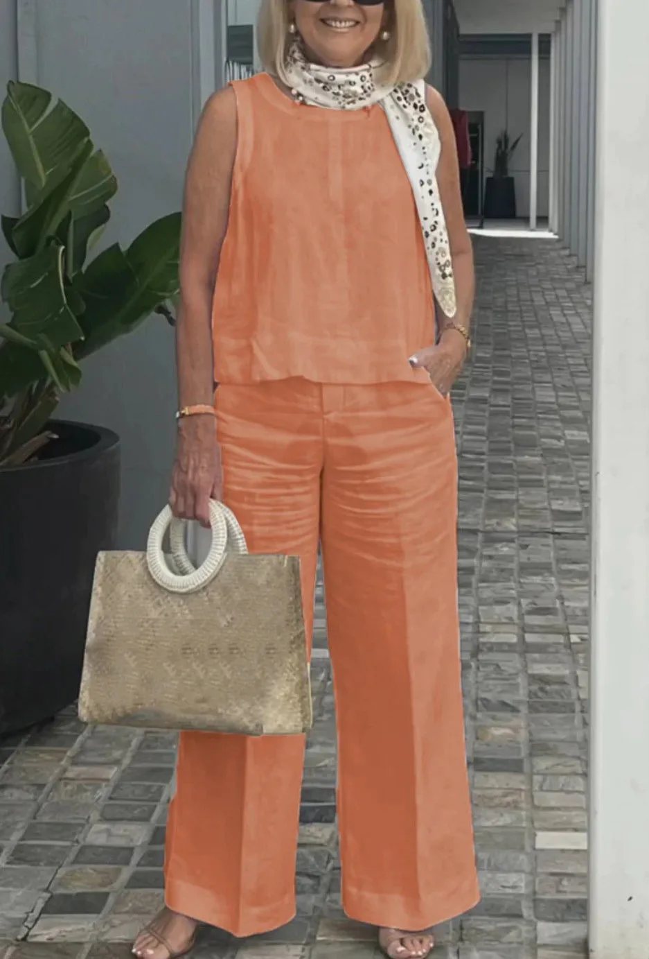 New Summer Women's Suit Sleeveless Top Wide Leg Trousers Two Piece Set Fashion Casual Solid Holiday 2 Piece Set Women Clothes - Image 9