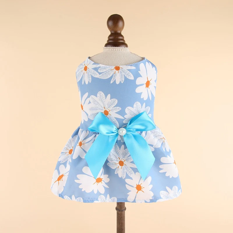 New Sweet Dog Pet Clothes Summer New Floral Flying Sleeve Short Skirt Schnauzer Dog Cat Thin Non-woven Sunflower Vest Clothes - Image 12