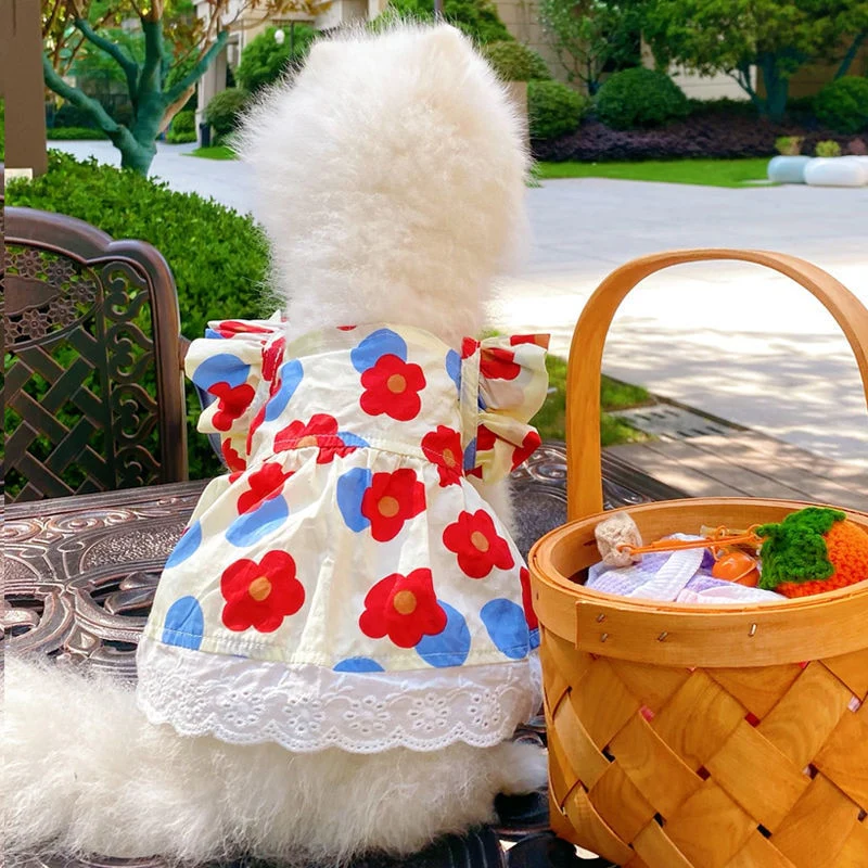New Sweet Dog Pet Clothes Summer New Floral Flying Sleeve Short Skirt Schnauzer Dog Cat Thin Non-woven Sunflower Vest Clothes - Image 17