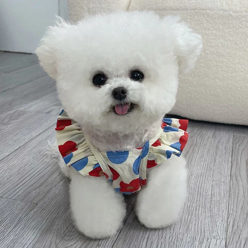 New Sweet Dog Pet Clothes Summer New Floral Flying Sleeve Short Skirt Schnauzer Dog Cat Thin Non-woven Sunflower Vest Clothes - Image 18