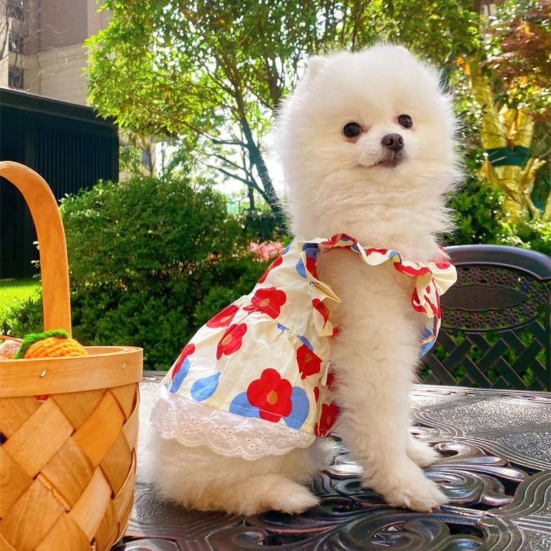 New Sweet Dog Pet Clothes Summer New Floral Flying Sleeve Short Skirt Schnauzer Dog Cat Thin Non-woven Sunflower Vest Clothes - Image 19