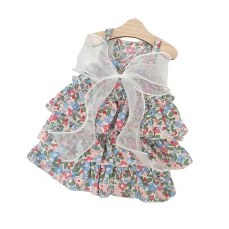 New Sweet Dog Pet Clothes Summer New Floral Flying Sleeve Short Skirt Schnauzer Dog Cat Thin Non-woven Sunflower Vest Clothes - Image 6