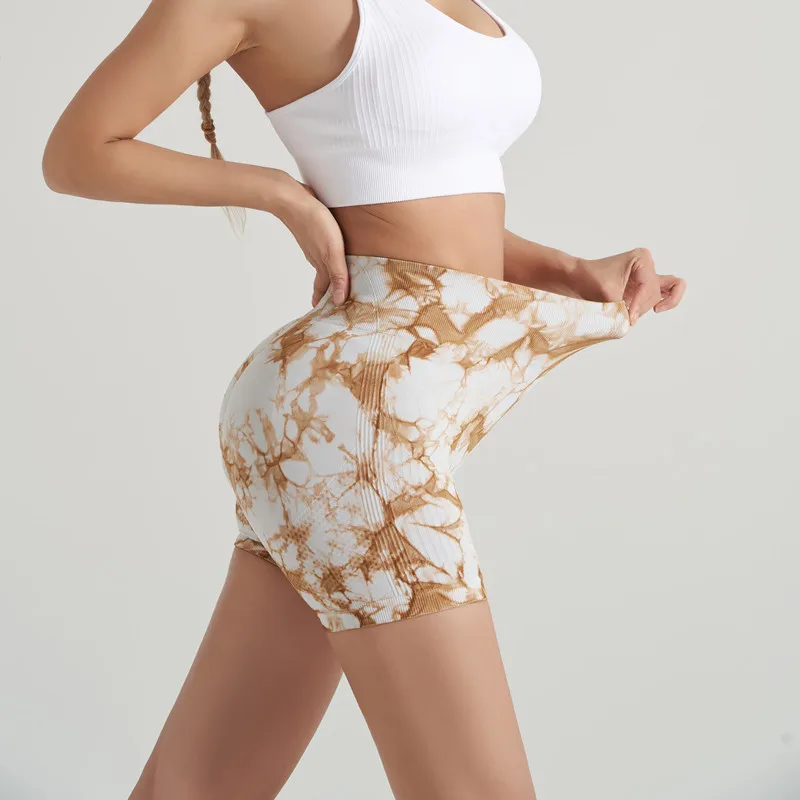 New Tie Dye Yoga Shorts Women's Sports Outdoor Running Yoga Fitness Pants Comfortable High Waist Elastic Tight Yoga Pants - Image 4
