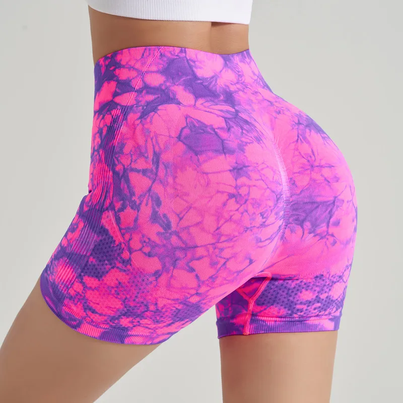 New Tie Dye Yoga Shorts Women's Sports Outdoor Running Yoga Fitness Pants Comfortable High Waist Elastic Tight Yoga Pants - Image 8
