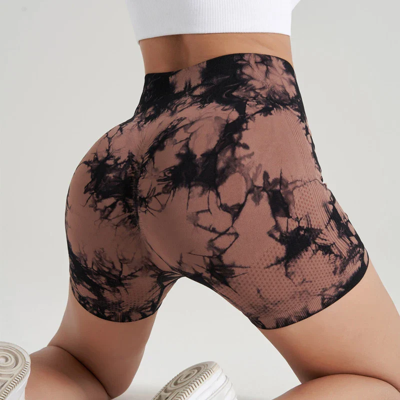 New Tie Dye Yoga Shorts Women's Sports Outdoor Running Yoga Fitness Pants Comfortable High Waist Elastic Tight Yoga Pants - Image 9