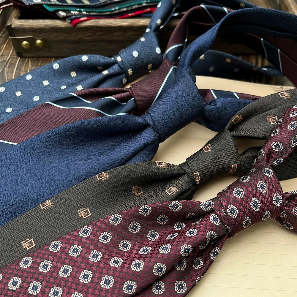 New Trendy Navy Brown Neckties For Men 7cm Formal Business Silk Neck Tie Shirt Suit Cravat Tuxedo Wedding Party Daily Wear Gifts