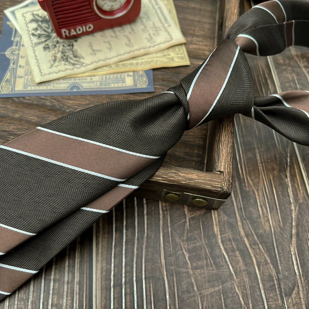 New Trendy Navy Brown Neckties For Men 7cm Formal Business Silk Neck Tie Shirt Suit Cravat Tuxedo Wedding Party Daily Wear Gifts - Image 11