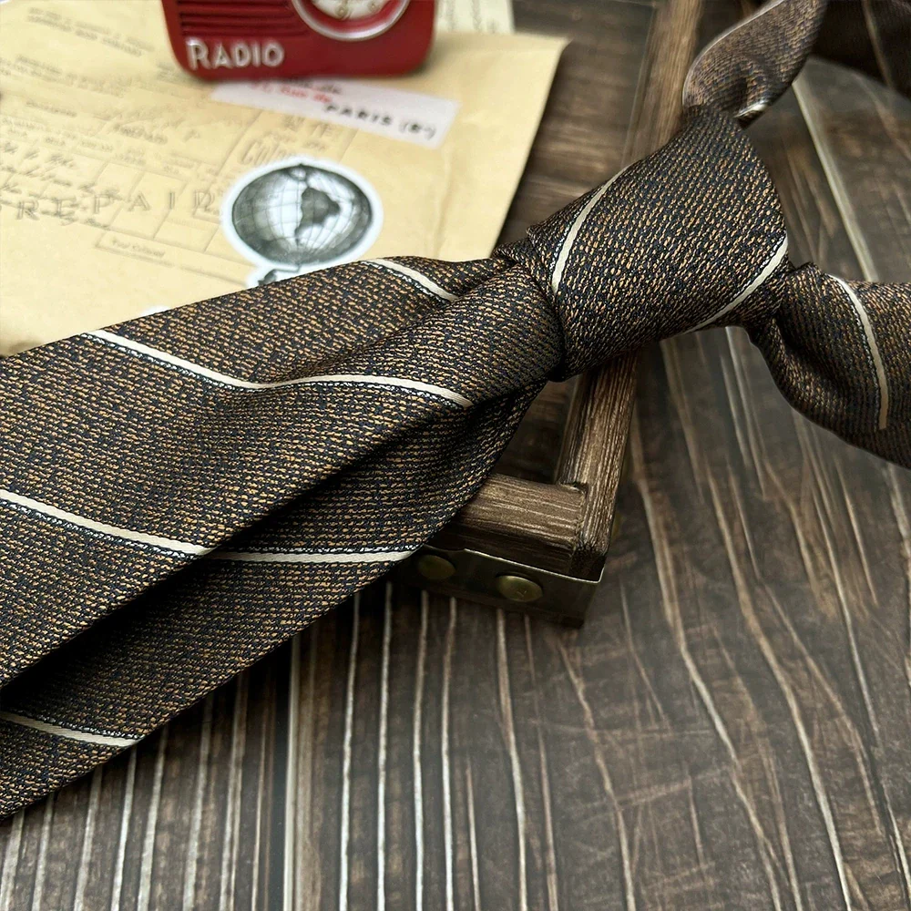 New Trendy Navy Brown Neckties For Men 7cm Formal Business Silk Neck Tie Shirt Suit Cravat Tuxedo Wedding Party Daily Wear Gifts - Image 16