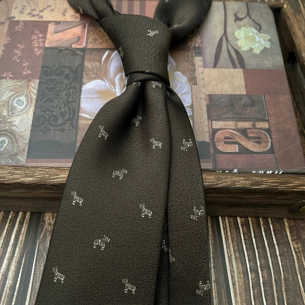 New Trendy Navy Brown Neckties For Men 7cm Formal Business Silk Neck Tie Shirt Suit Cravat Tuxedo Wedding Party Daily Wear Gifts - Image 4