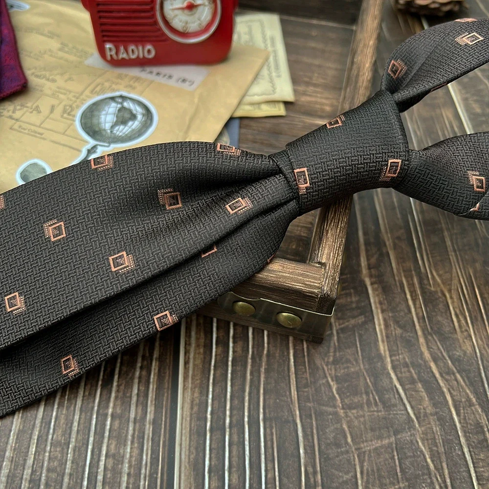 New Trendy Navy Brown Neckties For Men 7cm Formal Business Silk Neck Tie Shirt Suit Cravat Tuxedo Wedding Party Daily Wear Gifts - Image 9