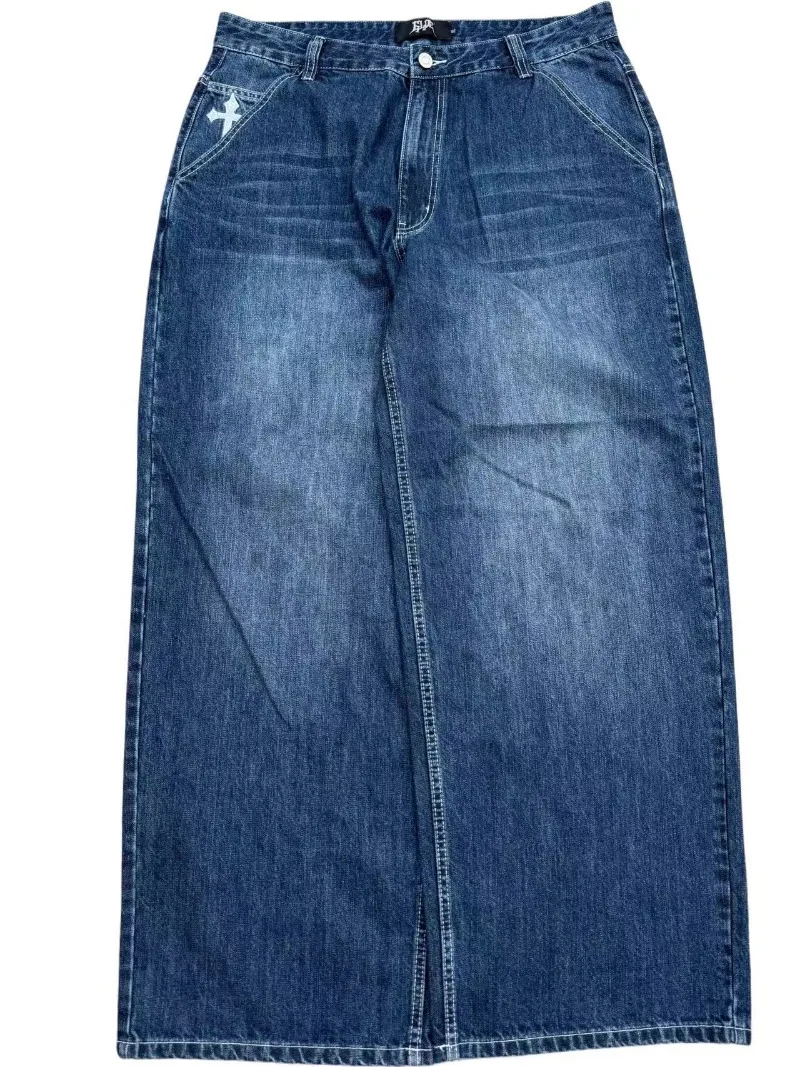 New Vintage Washed Embroidered Jeans Trend Hip Hop Men Y2k Straight Leg Wide Leg Pants Couple Trend Casual Loose Street Pants - Image 3