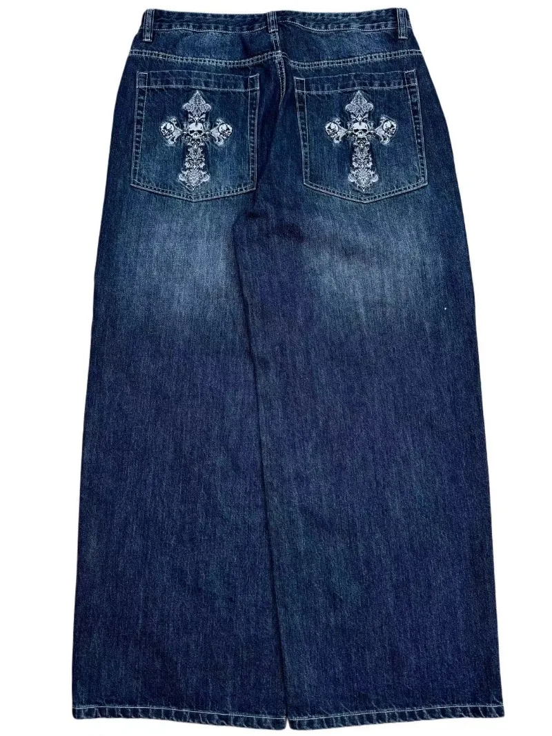 New Vintage Washed Embroidered Jeans Trend Hip Hop Men Y2k Straight Leg Wide Leg Pants Couple Trend Casual Loose Street Pants - Image 4