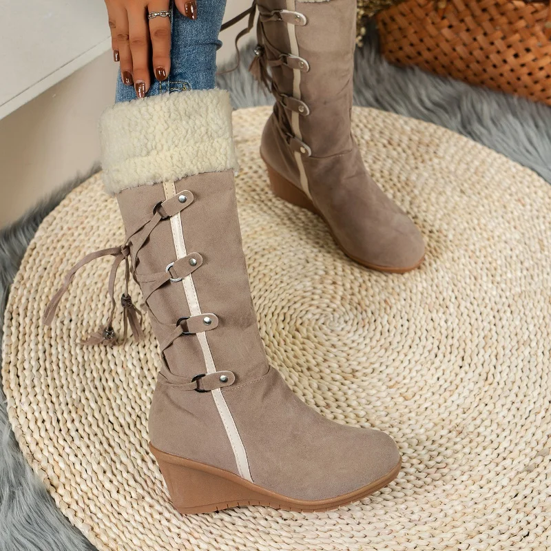 New Wedge Heel Increased Warm and Comfortable Casual Women's Shoes Winter Cross Strap Fashion Boots Botas Mujer Chaussure Femme - Image 4