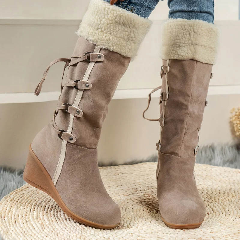 New Wedge Heel Increased Warm and Comfortable Casual Women's Shoes Winter Cross Strap Fashion Boots Botas Mujer Chaussure Femme - Image 5