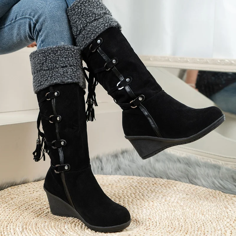 New Wedge Heel Increased Warm and Comfortable Casual Women's Shoes Winter Cross Strap Fashion Boots Botas Mujer Chaussure Femme - Image 6