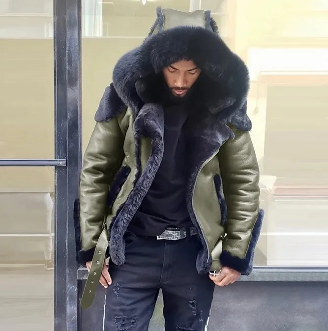 New Winter Men Jacket Plus Size Men Coat Faux Fur Solid Men Clothing Pink Black - Image 4
