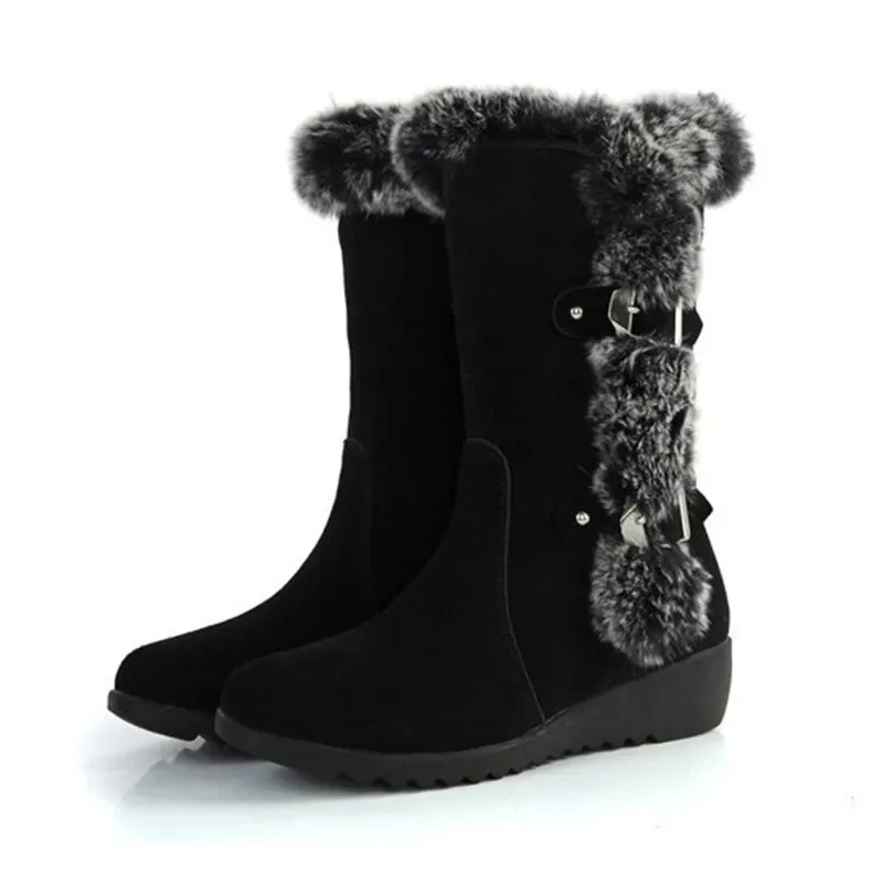 New Winter Women Boots Casual Warm Fur Mid-Calf Boots shoes Women Slip-On Round Toe wedges Snow Boots shoes Muje Plus size 42 - Image 7