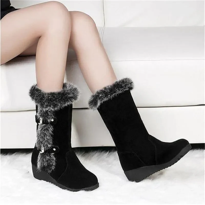 New Winter Women Boots Casual Warm Fur Mid-Calf Boots shoes Women Slip-On Round Toe wedges Snow Boots shoes Muje Plus size 42 - Image 2
