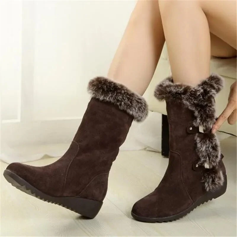 New Winter Women Boots Casual Warm Fur Mid-Calf Boots shoes Women Slip-On Round Toe wedges Snow Boots shoes Muje Plus size 42 - Image 3