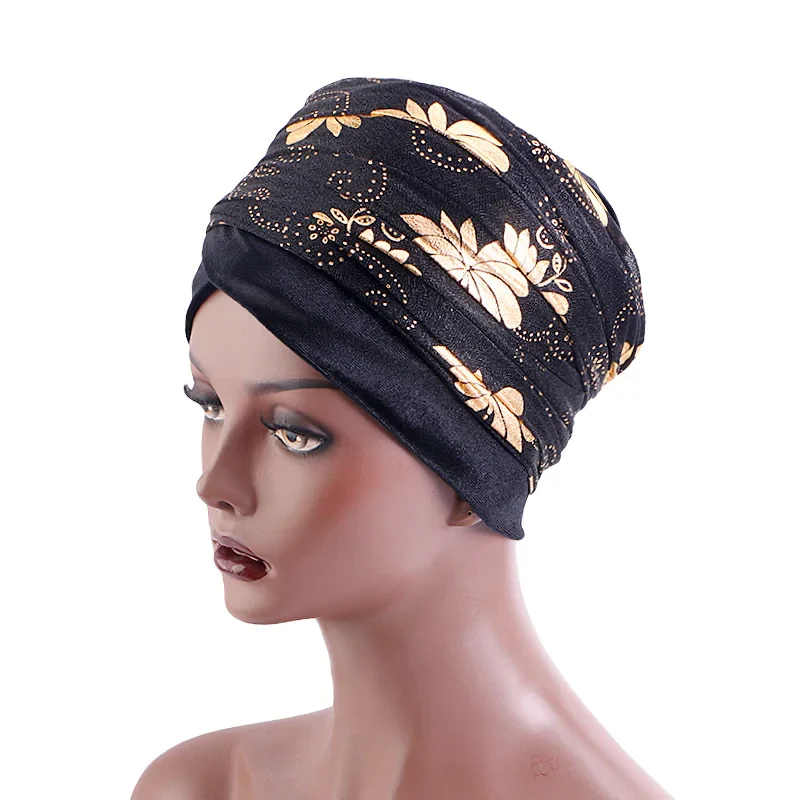 New Women print Gilded mesh Turban Cap Muslim Long Tail Scarf Hat Chemo Cap Hair Loss Islamic Headwrap African Wrap Head Scarves - Image 4