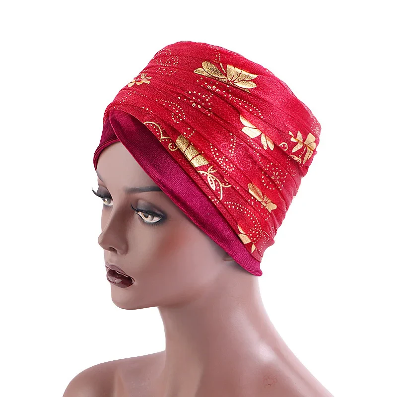 New Women print Gilded mesh Turban Cap Muslim Long Tail Scarf Hat Chemo Cap Hair Loss Islamic Headwrap African Wrap Head Scarves - Image 5