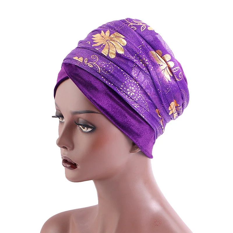 New Women print Gilded mesh Turban Cap Muslim Long Tail Scarf Hat Chemo Cap Hair Loss Islamic Headwrap African Wrap Head Scarves - Image 7