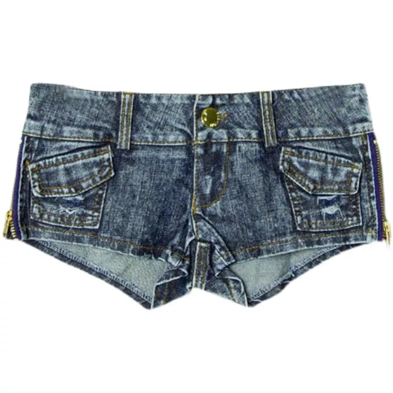 New Women's Ultra Shorts Retro Ripped Low Waist Thong Denim Side Zipper Mini Short Female Jeans Feminino Nightclub - Image 4