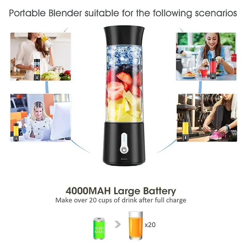 New Xiaomi Portable Blender Mini Handheld Fruit Mixer with 6 Blades Personal USB Rechargeable Juice Cup for Sports Trave Fruit M - Image 2