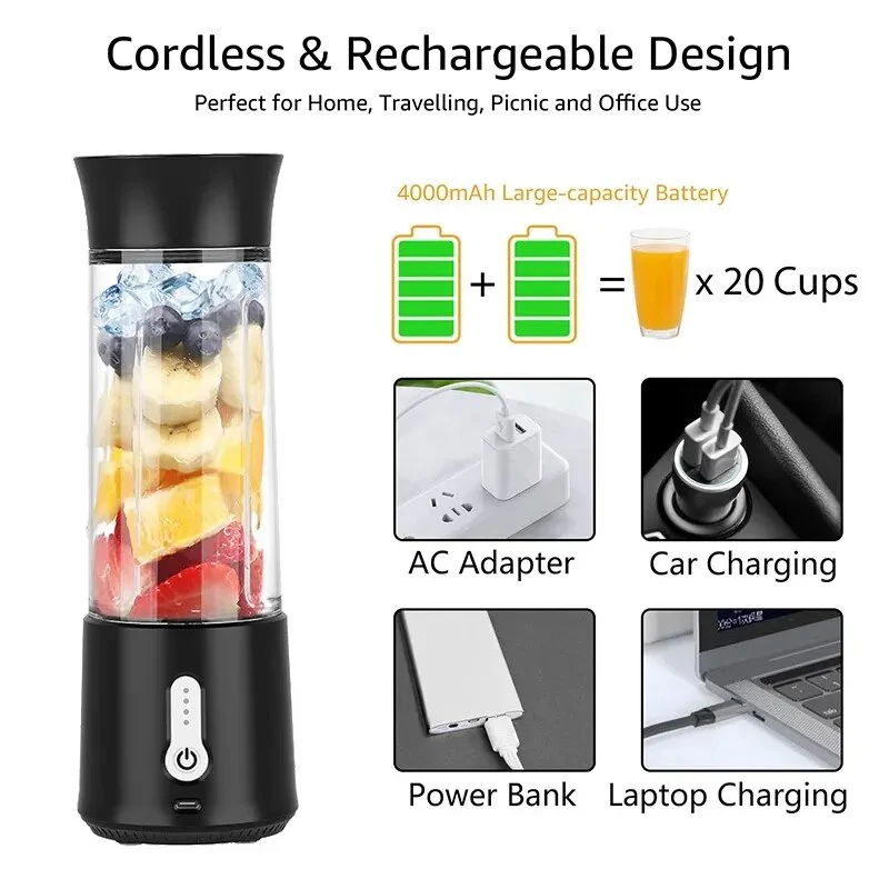 New Xiaomi Portable Blender Mini Handheld Fruit Mixer with 6 Blades Personal USB Rechargeable Juice Cup for Sports Trave Fruit M - Image 4