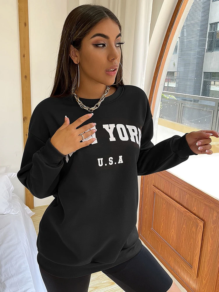 New York USA Letter Prints Womens Sweatshirts Vintage Hip Hop Casual Long Sleeves Street Fashion Clothes All-match Woman Hoodies - Image 11