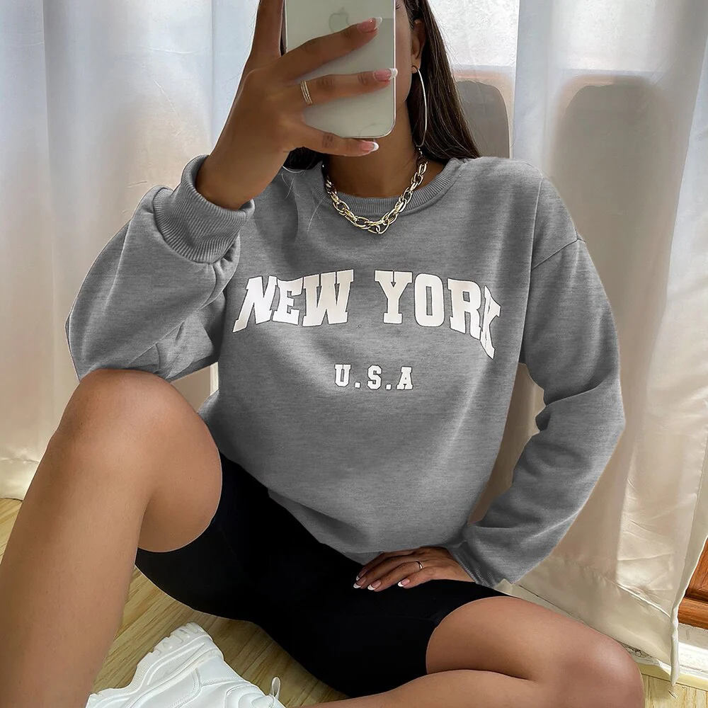 New York USA Letter Prints Womens Sweatshirts Vintage Hip Hop Casual Long Sleeves Street Fashion Clothes All-match Woman Hoodies - Image 2
