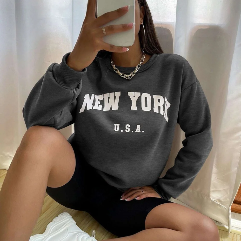 New York USA Letter Prints Womens Sweatshirts Vintage Hip Hop Casual Long Sleeves Street Fashion Clothes All-match Woman Hoodies - Image 3