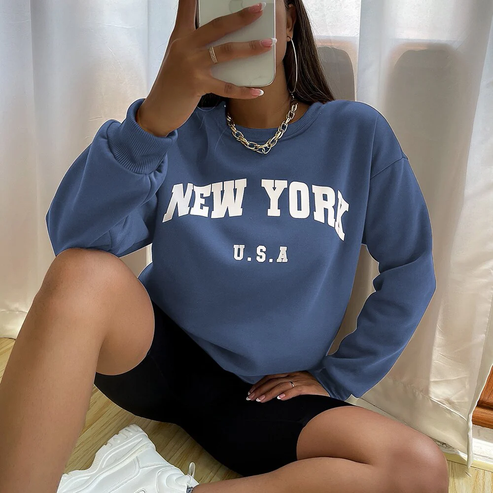 New York USA Letter Prints Womens Sweatshirts Vintage Hip Hop Casual Long Sleeves Street Fashion Clothes All-match Woman Hoodies - Image 4