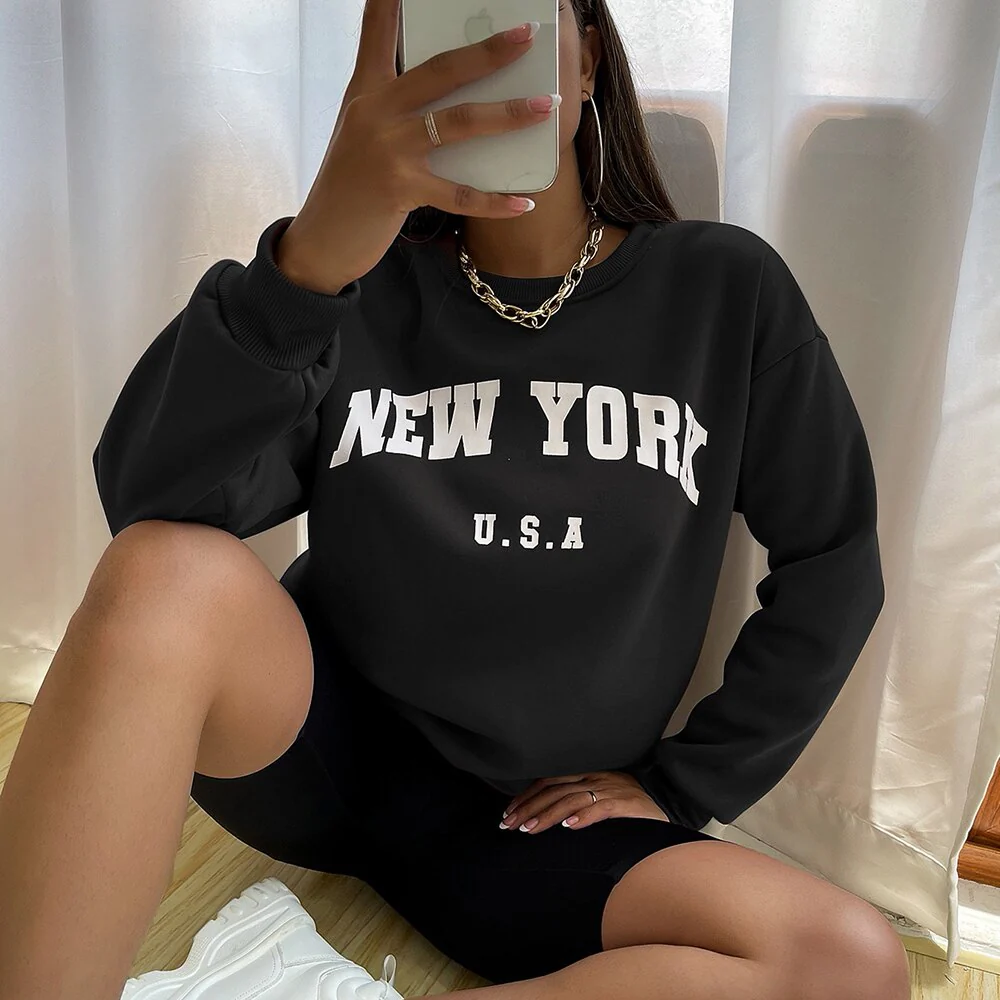 New York USA Letter Prints Womens Sweatshirts Vintage Hip Hop Casual Long Sleeves Street Fashion Clothes All-match Woman Hoodies - Image 5