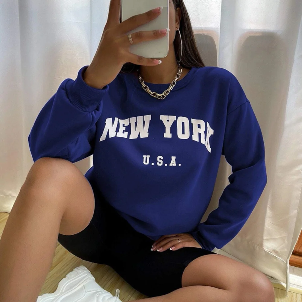 New York USA Letter Prints Womens Sweatshirts Vintage Hip Hop Casual Long Sleeves Street Fashion Clothes All-match Woman Hoodies - Image 6