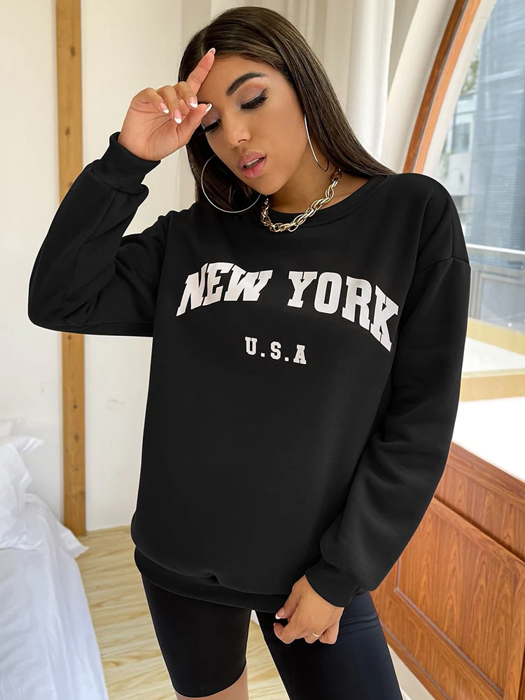 New York USA Letter Prints Womens Sweatshirts Vintage Hip Hop Casual Long Sleeves Street Fashion Clothes All-match Woman Hoodies - Image 7